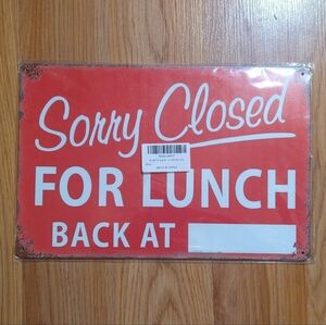 Red 'Sorry Closed for Lunch' Sign